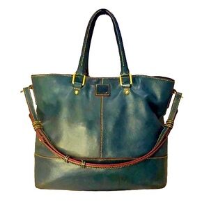 DOONEY BOURKE Teal Florentine Leather Top Handle Oversized Satchel Tote